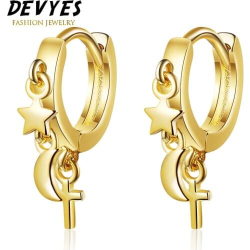 Ins New Fashion Hanging Stars and Moon Tassel Hoop Earrings For Women Pendant Earrings Charming Ear Jewelry