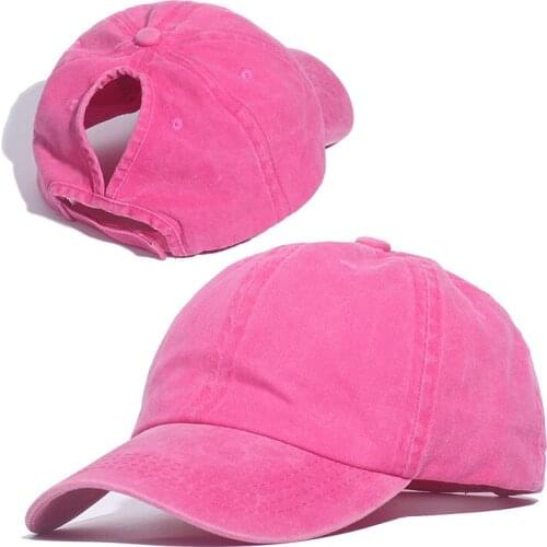 Men Women Baseball Cap Ponytail Sports Solid Color Plain Summer Sun Hat Unisex Adjustable Outdoor Hip-Hop Fashion Washed Caps