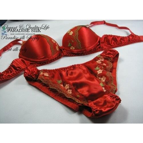 Special Offer 32A Silk Bra 100% Pure Silk Women Push Up Lace Bra Set Sexy Wire Padded Size
