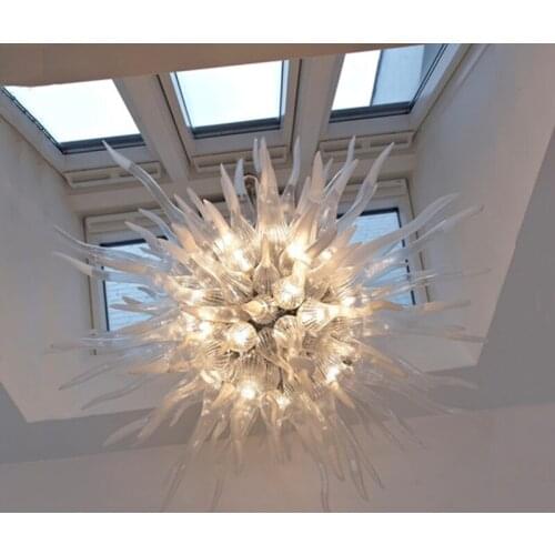 Beautiful Transparent White Pendant Lamp Villa Hand Blown Murano Glass LED Chandelier Lighting