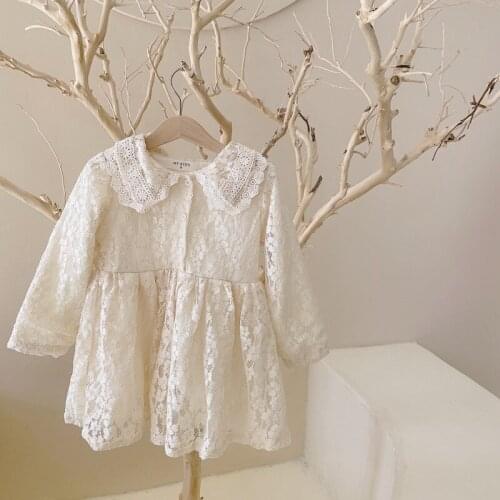 Elegant Princess Girls Lace Dress Spring Fall Sweet Petal Collar Girls Party Dress Toddler Baby Party Wedding Costumes Children