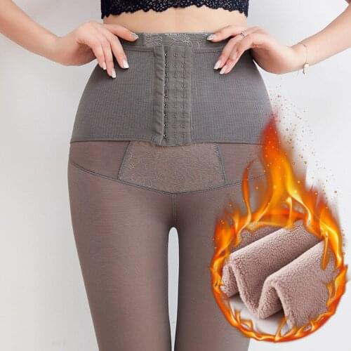 Autumn and Winter Plush Thickened High Waisted Breasted Tuck In Fake Meat Through Mesh Leggings for Women Leggings Women