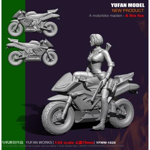 Yufan Model 1/24 Resin Model Kits Motorcycle + Beauty Firefox Sexy Soldier Resin Figure Self-assembled 75mm Yfww-1828