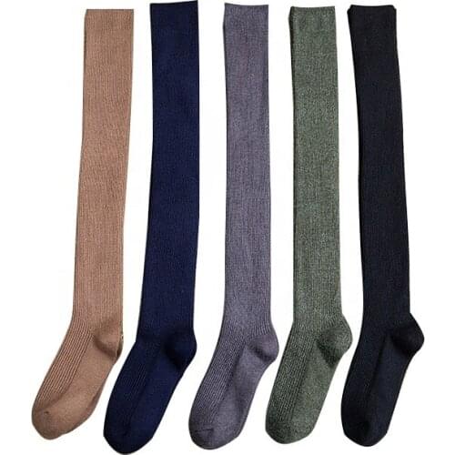 Custom College Fashion Thick Warm Solid Color Wool Over The Knee Socks Woman Socks