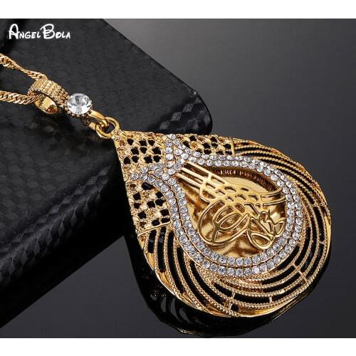 Islamic Muslim Gold Coin Women Charm Necklace Gift Arab Coin Luxury Jewelry Wholesale Turkish Crystal Pendant