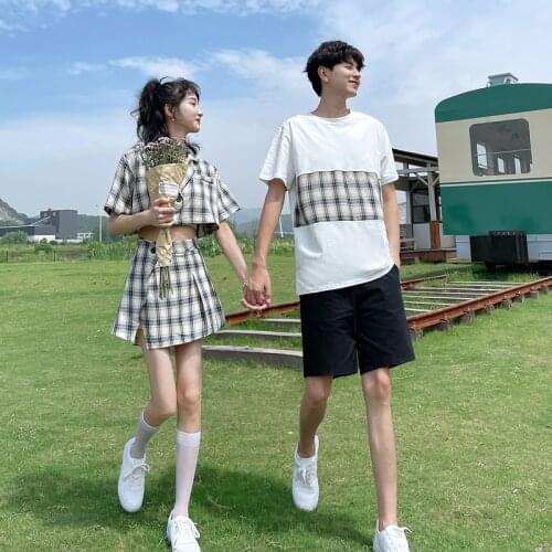 Couples checked summer 2021 new blazer half skirt two-piece set couples clothes couples clothing
