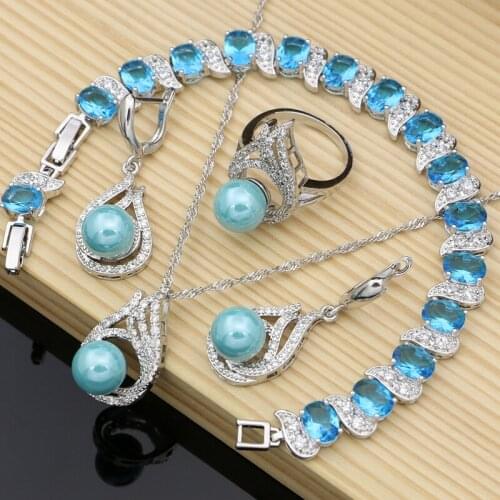 Pearls Beads Jewelry Sets 925 Silver Bridal Costume Jewelry Kit for Women 4 PCS Necklace Sets Dropshipping