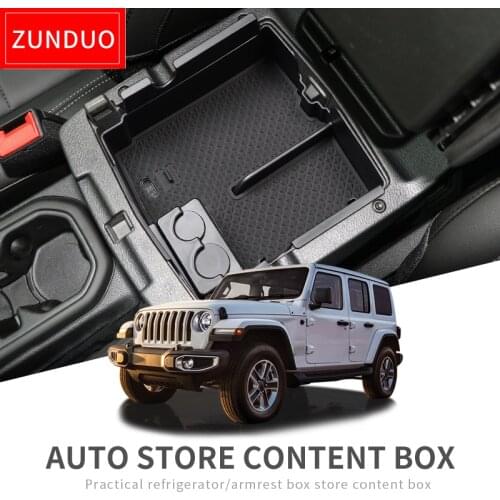 ZUNDUO Car Central Armrest Box storage For JEEP Wrangler JL 2018 2019 2020 Sport Interior Accessories Box Coin storage BLACK