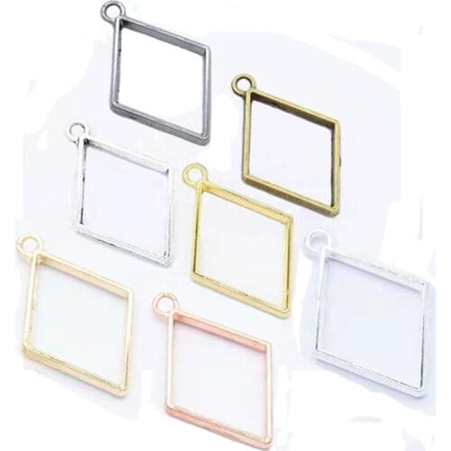 10pcs 25*40mm 7 Colors Alloy Jewelry Accessories Rhombic Charm Hollow Glue Blank Pendant Tray Bezel
