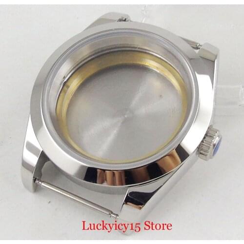 Polished 40mm Watch Case with Sapphire Glass without Magnifier Fit ETA 2836 MIYOTA 8215 8205 Automatic Movement