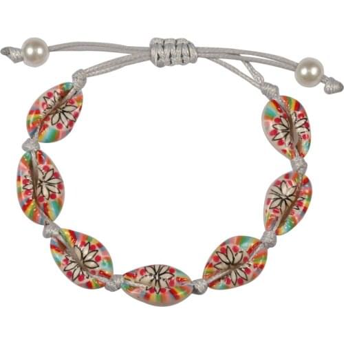 Colorful Rainbow Color Seashell Hand Knit Bracelet Fashion Boho Bracelet Women Girls Natural Shell Handmade Jewelry Wholesale