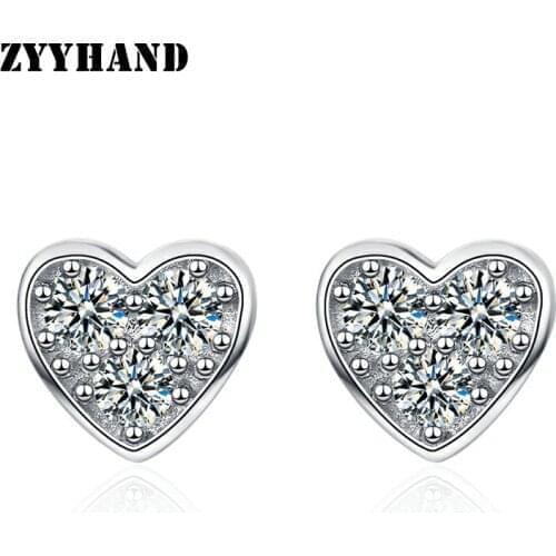 Platinum-Plated Heart Clean Stone Stud Earring AAA Zircon Women Wedding Engagement Romantic Elegant Ear Jewelry