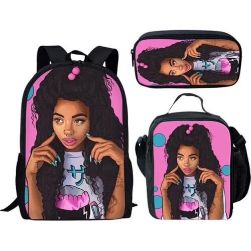 African Girl Printing School Bagpack Custom pattern fashion 3pcs/set School Bags for Kids Children Bags for Kids Black Girl