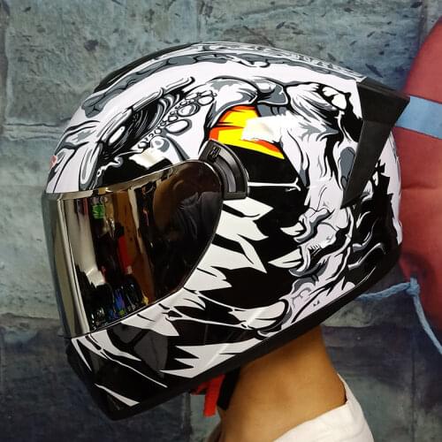 Motorcycle Helmet Full Face Off-road Racing Capacete Double Lens Cascos for Men/women Antifog DOT Approved White Wild Pattern