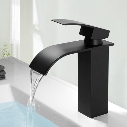 Waterfall Faucet Black Bathroom Faucet Basin Faucet The Ultra-Wide Mouth Black Faucet Sturdy And Heavy-Duty Sink Faucet