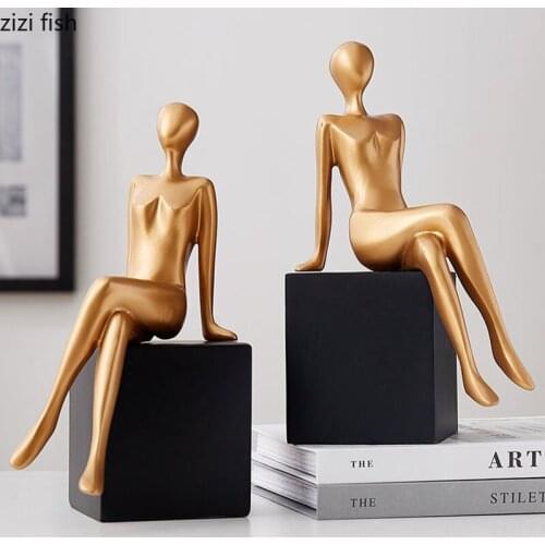 Golden Character Bookend Library Study Desk Decoration Statue Abstract Ornaments Figures Statuette Crafts Resin Embellishments