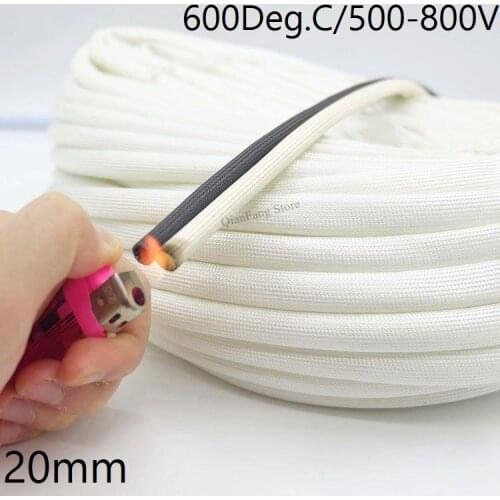 Dia 20mm Fiberglass Tube HTG Cable Sleeve Soft Chemical Fiber Glass Wire Wrap Protector Insulation High Temperature Pipe 600Deg