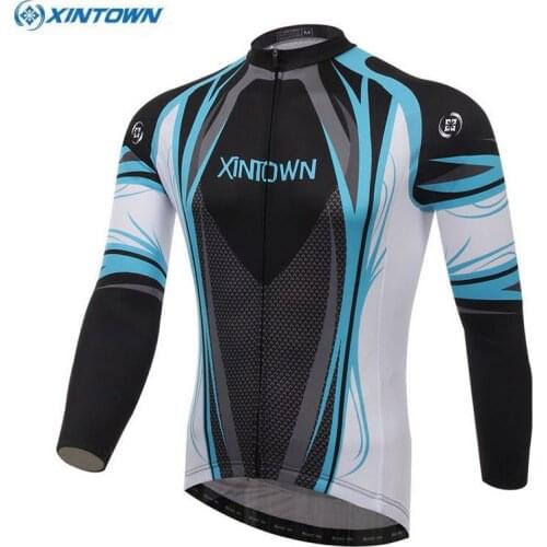 XINTOWN Mens Road Blue Bike Team Bicycle Long Sleeve Cycling Jersey Wear Jacket Breathable S-4XL