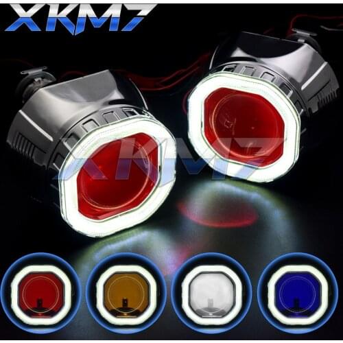 XKM7 H4 H7 Projector Retrofit Bi-xenon Lens 2.5'' Square COB Angel Devil Eyes Headlight Tuning H1 HID LED Car Lights Accessories