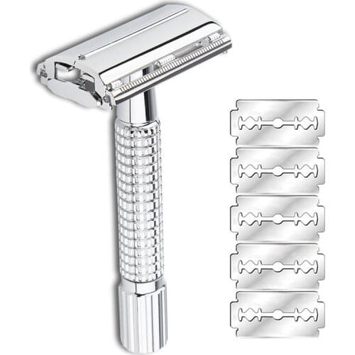 YINTAL Double Edge Safety Razor Brass Surface Plating Mens Manual Portable Shaver Grid Anti-skid Handle