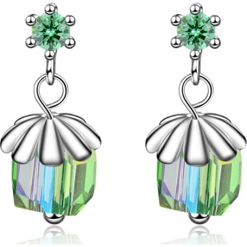 KOFSAC Trendy 925 Silver Earrings For Women Wedding Sweet Temperament Colorful Crystal Square Earring Jewelry Girl Birthday Gift