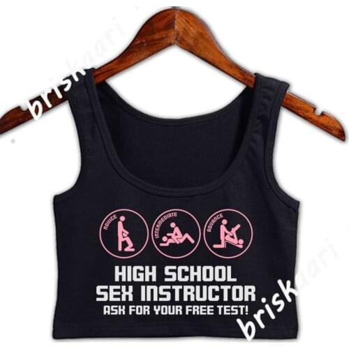 High School Sex Instructor Ask For Your Free Test Crop Top Women Tops Clothes Customized Unique Round Neck Comical Crazy Vest