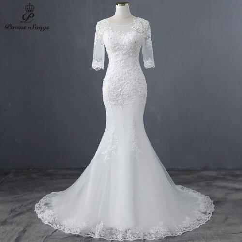 Elegant Appliques Half sleeve mermaid wedding dress wedding gowns marriage bride dress vestidos de novia robe de mariee