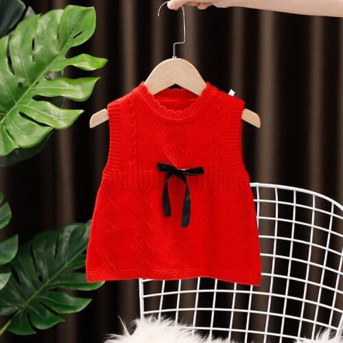 2021 Baby Toddler Girl Vest Cute Bow Children Waistcoat Korean Sleeveless Knitted Sweater Kids Vest For Girls DT533
