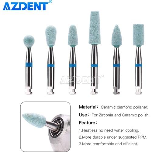 AZDENT 5PCS Dental Ceramic Bonded Grinder Diamond Polishing Head Polisher Zirconia Porcelain Coarse for RA 2.35mm Contra Angle