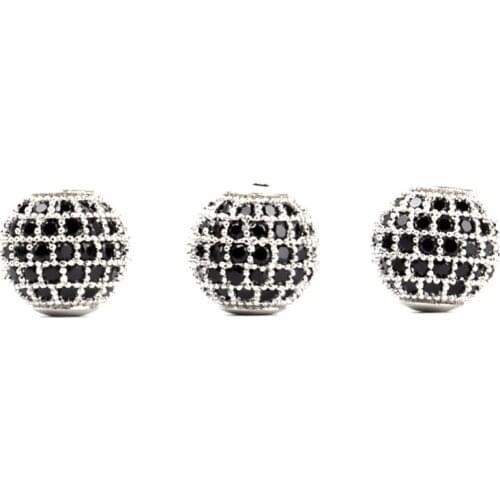 10mm White Brass Micro Pave Cubic Zirconia Spacer Round Beads For Men Bracelet Making Jewelry Charm