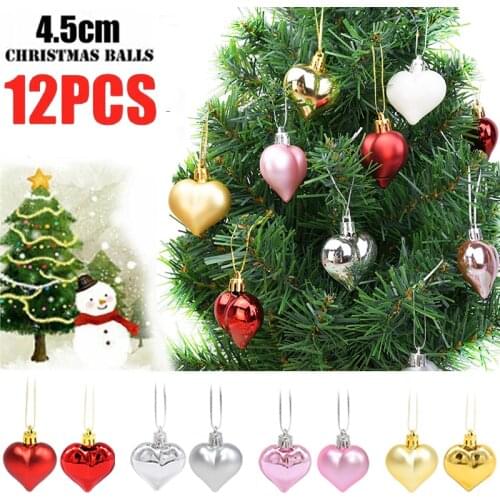 12pcs Gold Star Heart Christmas Ornaments Balls Xmas Tree Hanging Pendant Christmas Decorations for Home New Year Party Decor