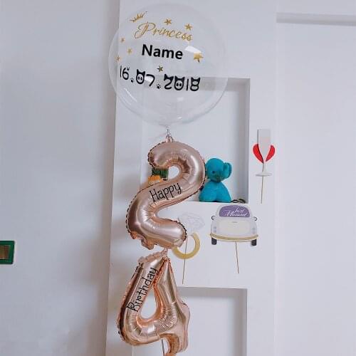 4pcs/lot custom stickers helium 18inch bubble ballon with 16" rose gold number balloons happy birthday party decor DIY name