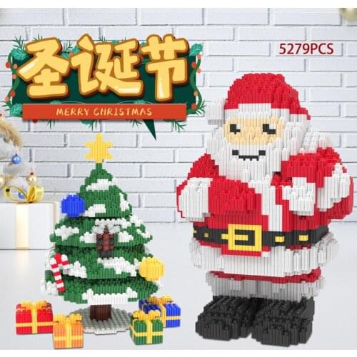 5279pcs Christmas Gift Santa Claus 3D Model Building Blocks Merry Christmas DIY Mini Assembly Building Blocks Childrens Toys