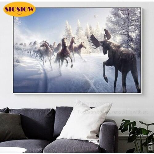 5d Diy Rhinestone Diamond Painting Full Set Round Animal Deer In The Snow Crystal Square Daimond Mosaic Paintings Embroidery Elk