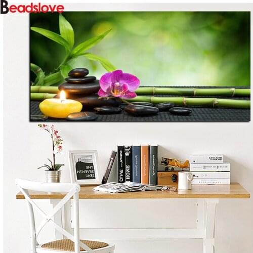 Diamond painting stitch cross Modern Orchid Zen Spa Stone Bamboo Candles diamond embroidery full drill mosaic rhinestone large