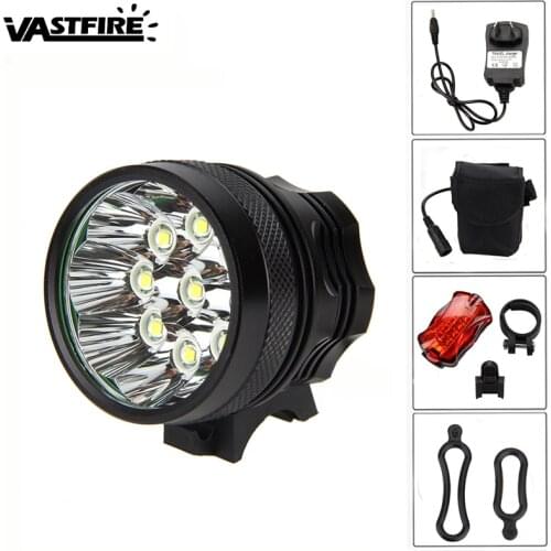 Aluminum Bike Lamp 15000 Lumen 9x XML U2 LED Bicycle Light +12000Ah Battery+Headband+AC Charger+ Safety Caution Tail Light