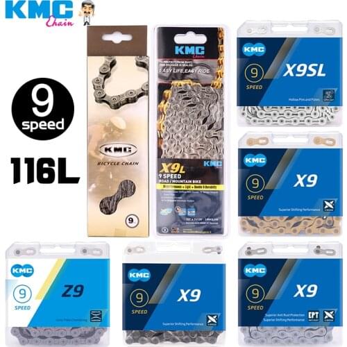 KMC Bicycle 9 Speed Chain X9SL X9 Z9 Z99 MTB Road Bike Chains 116 Links with Magic Buckle 9V Chain for Shimano SRAM Crankset