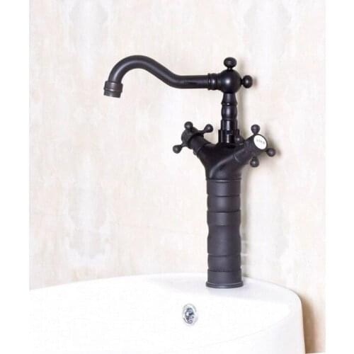 Black Oil Rubbed Bronze Dual Handles Bathroom Sink Basin Faucet Mixer Tap Swivel Spout Deck Mounted Wnf140