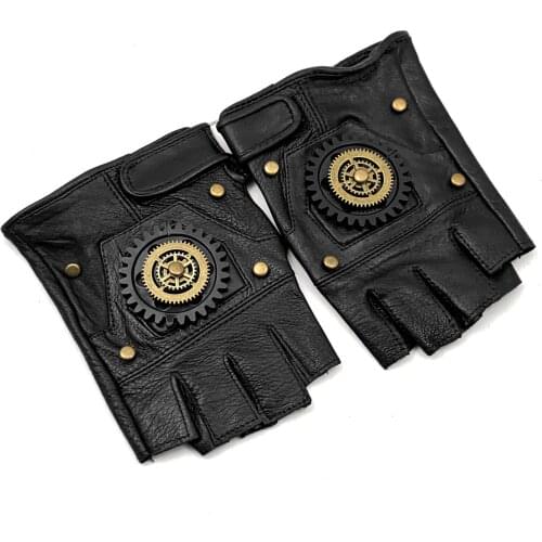 Mens Biker Gears Motorcycle Steampunk Leather Gloves Rock Punk Gloves