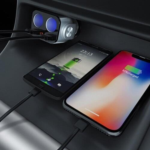 Car Cigarette Lighter Socket Splitter Charge Dual QC3.0 USB Quick Charger 12V LED Cigarette Lighter Sockets Power Adapter Plug