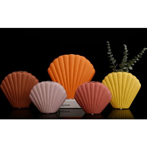 Purple/Pink Nordic Ins Shell Model Ceramic Vase Craft Ornaments Wine Cabinet Dining Table Creative Home Desktop Decoration