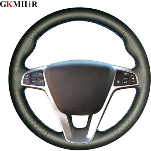 GKMHiR DIY Black Artificial Leather Hand-stitched Car Steering Wheel Cover for Lada Vesta 2015 2016 2017