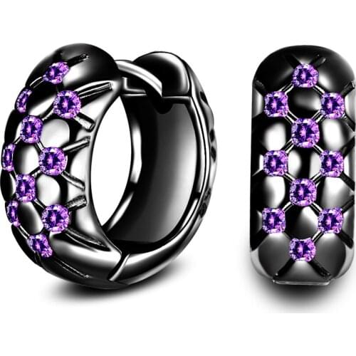 Hainon Purple CZ Crystal Wedding Hoop Earrings for Women Black Gold &Silver Color Filled Jewelry Party Engagement Hoop Earring