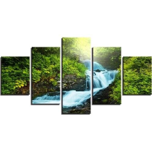 Unframed Canvas Wall Art Modern Home Decor Poster 5 Panels Waterfall Landscape Living Room HD Print Modular Pictures Painting