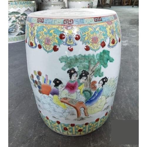 Jingdezhen Ceramic Porcelain Stool Hand-painted High-grade Antique Pastel Lady Picture home decoration Stool
