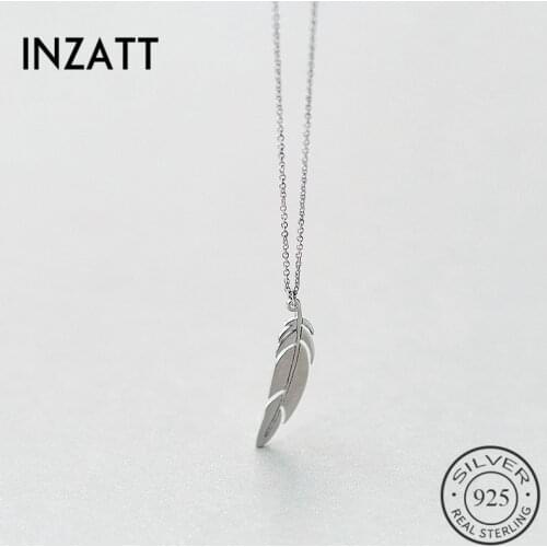 INZATT Trendy Feather Choker Pendant Necklace Charm 925 Sterling Silver Fashion Jewelry For women Romantic Party Accessories