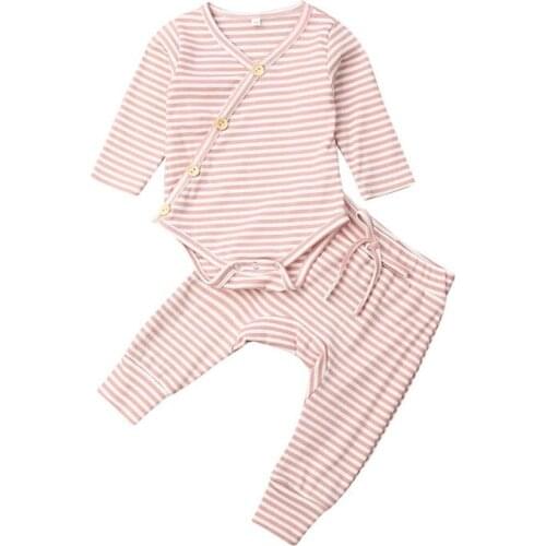 Baby Clothes Set for Girls Boys Newborn Clothing Knitted Long Sleeve Cotton Bodysuit+Striped Pants Toddler Infant Outfit 2pcs