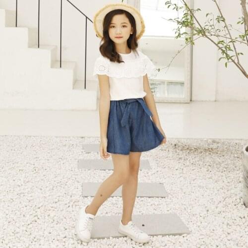 Girl clothes Sets print pattern Embroidery Children Tracksuit kids clothing suit baby Short sleeved t shirt+shorts 2Pcs 2-13 y