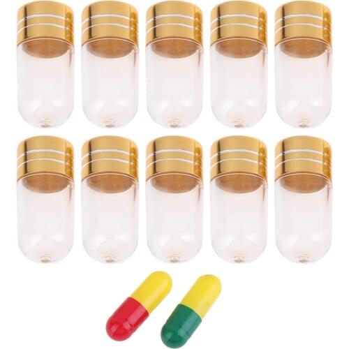 10PCS/Set Gold Empty Clear Pill Case Plastic Bottle Drug Container Capsule Shell Weekly Tablet Medicine Splitters Holder Box