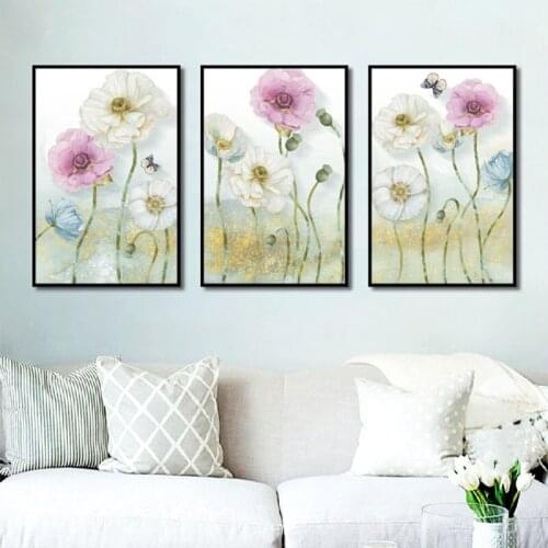 Beautiful colorful flowers and butterflies canvas painting minimalist posters and prints living room decoration painting wall pi